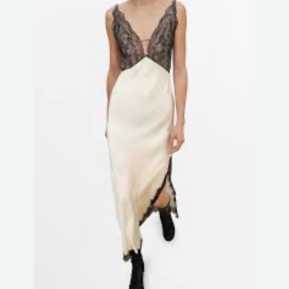 Mango Cream and Black Lace Maxi Dress